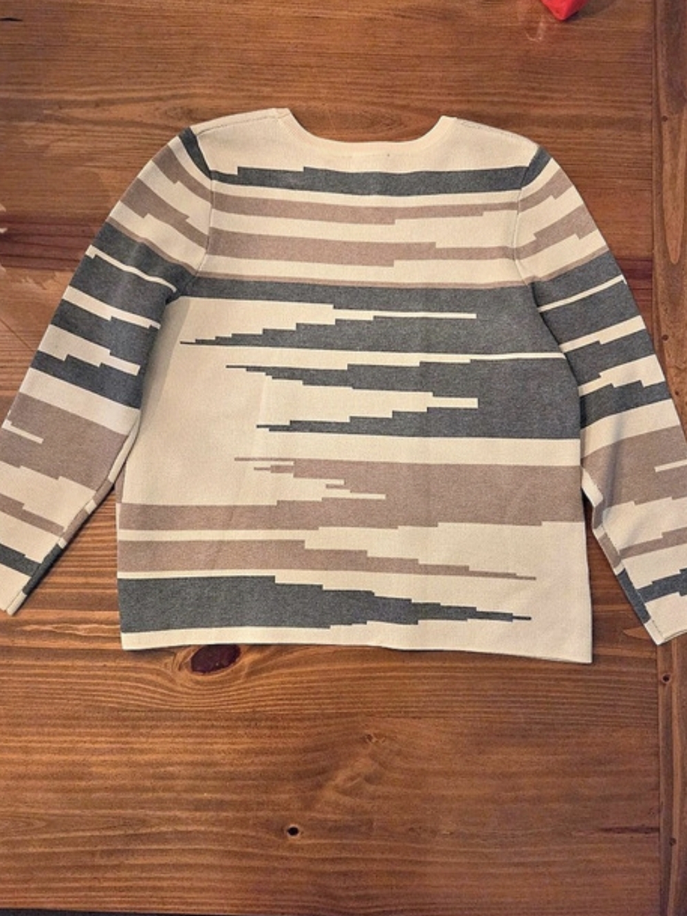 Investments Womens XL Sweater NWT $69 Geometric Striped Neutral Long Sleeve Knit - Picture 2 of 6